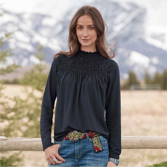 Sundance Tops - Sundance Womens S Royal Black Gabrielle Dreamer Top Pintuck Ruched Long Sleeve